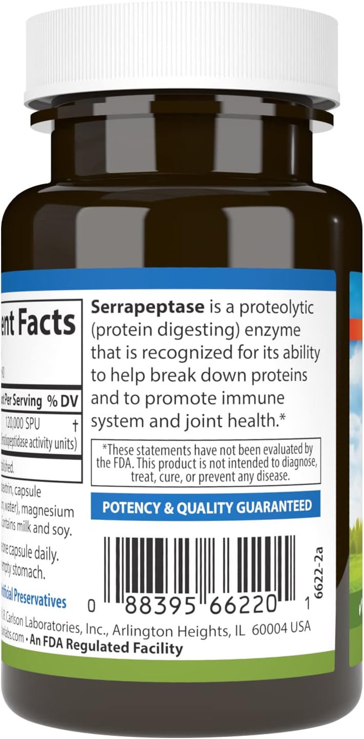 Carlson Serrapeptase 120000 SPUs Delayed Release Immune Support Joint Function Optimal Wellness 90 Vegetarian Capsules