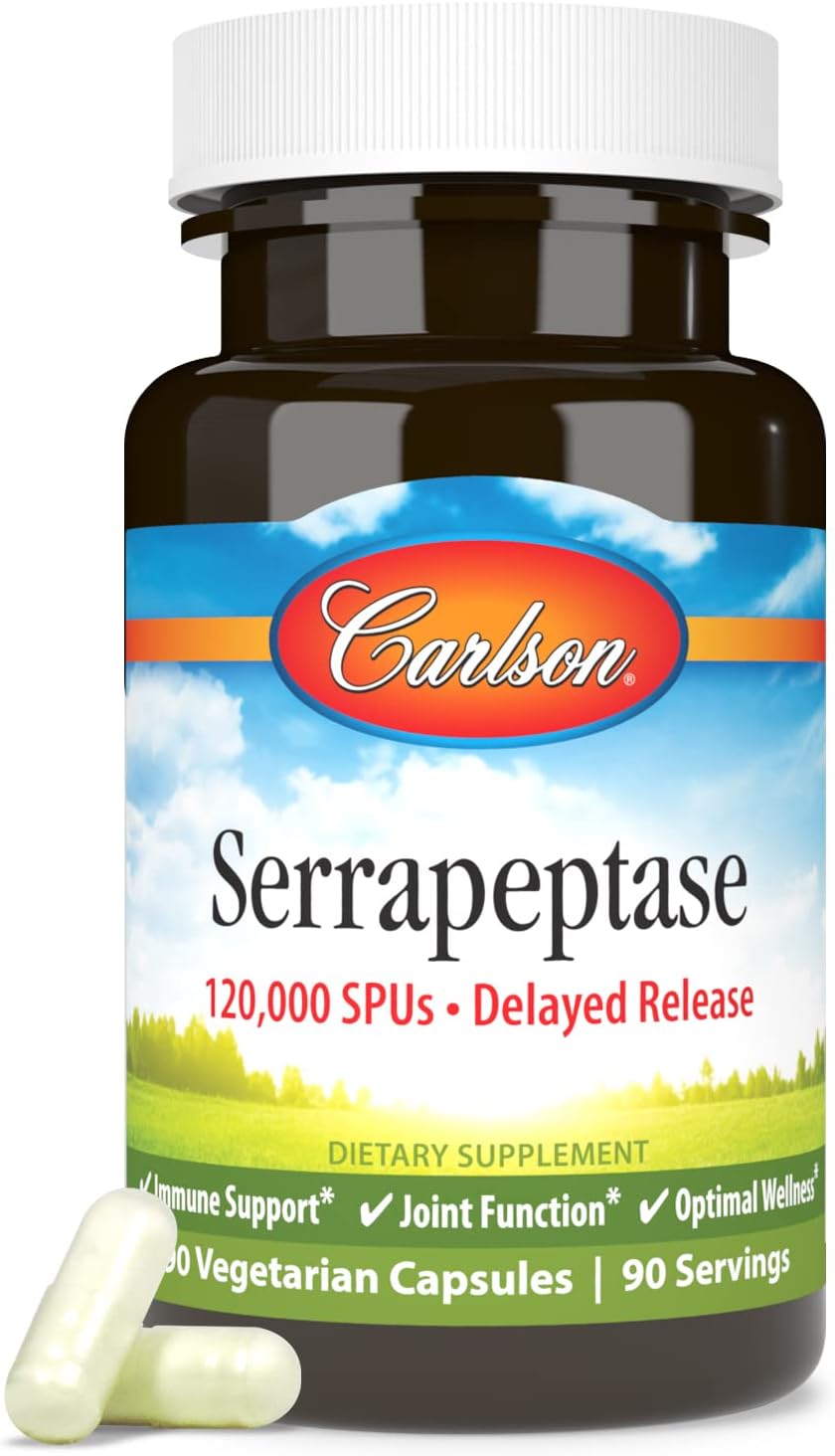 Carlson Serrapeptase 120000 SPUs Delayed Release Immune Support Joint Function Optimal Wellness 90 Vegetarian Capsules