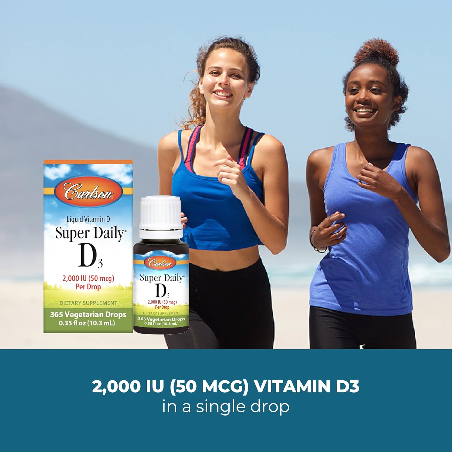 Carlson Super Daily D3 Vitamin D Drops - 2,000 IU per Drop - 1-Year Supply - Heart & Immune Health - Vegetarian - Unflavored - 365 Drops