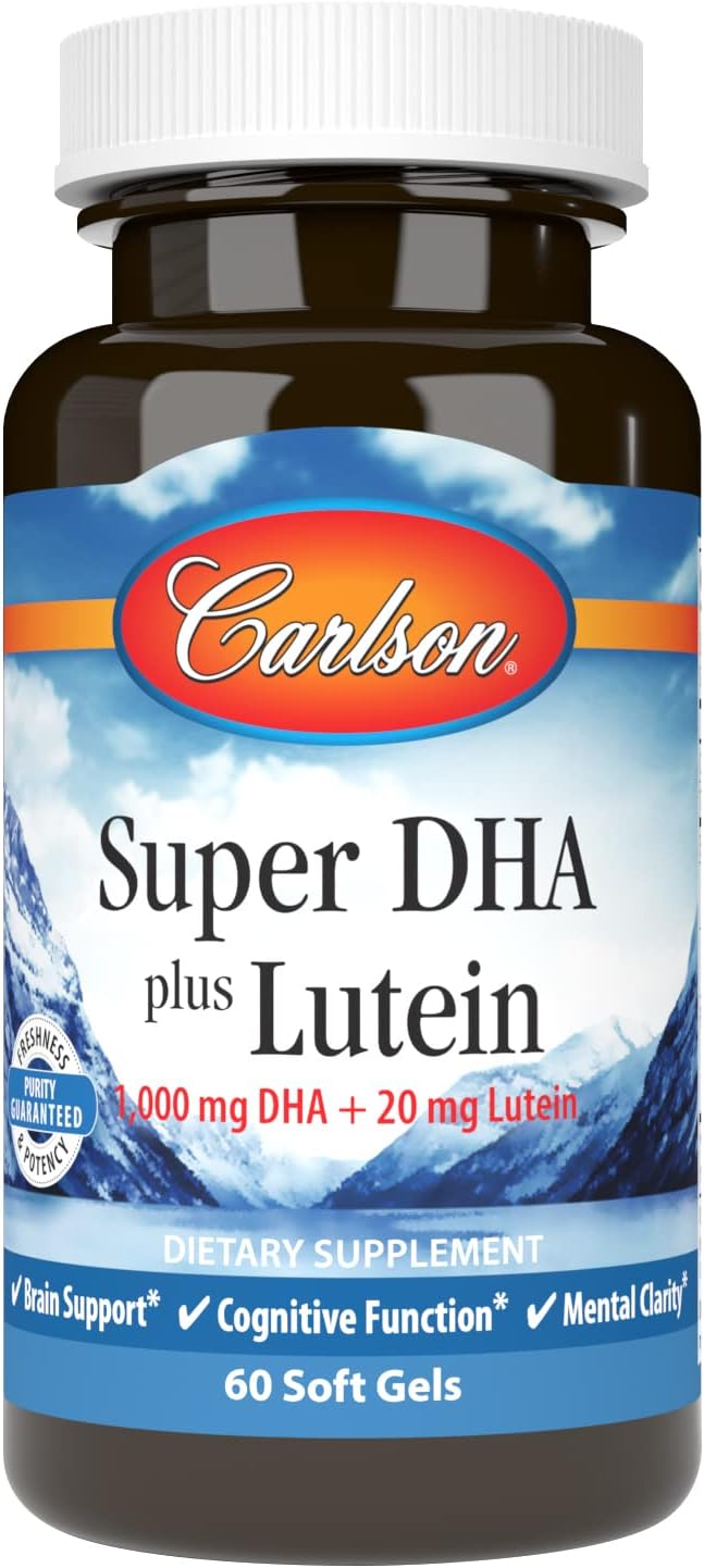 Carlson Super DHA Plus Lutein Softgels - 1000mg DHA + 20mg Lutein - 60 Count