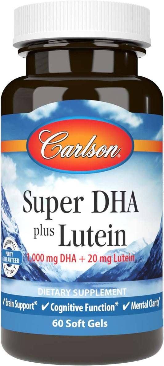 Carlson Super DHA Plus Lutein Softgels - 1000mg DHA + 20mg Lutein - 60 Count