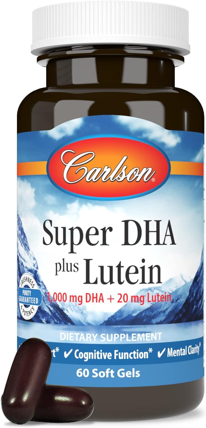Carlson Super DHA Plus Lutein Softgels - 1000mg DHA + 20mg Lutein - 60 Count