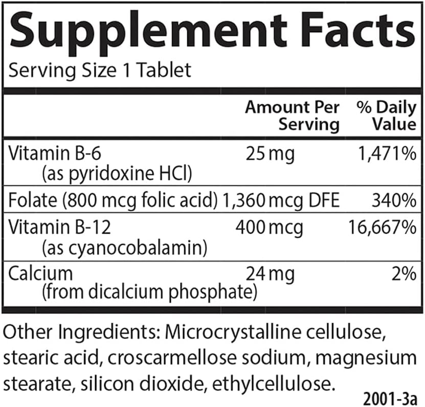 Carlson Tri-B Vitamin B Complex Tablets - Energy Pills with Vitamin B-6, B-12, Folic Acid for Cardiovascular Health - 120 Count