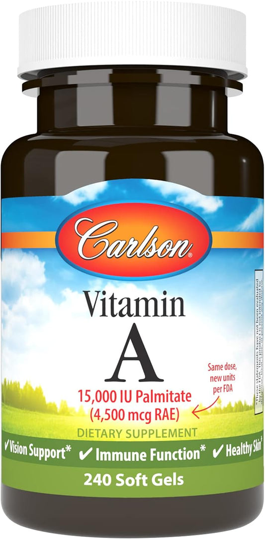 Carlson Vitamin A Palmitate Softgels - 15000 IU (4500 mcg RAE) for Vision, Skin & Immune Health - 240 Count