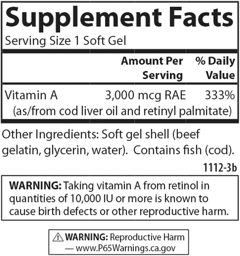 Carlson Vitamin A Softgels - 10000 IU (3000 mcg RAE) for Vision Health - 250 Count