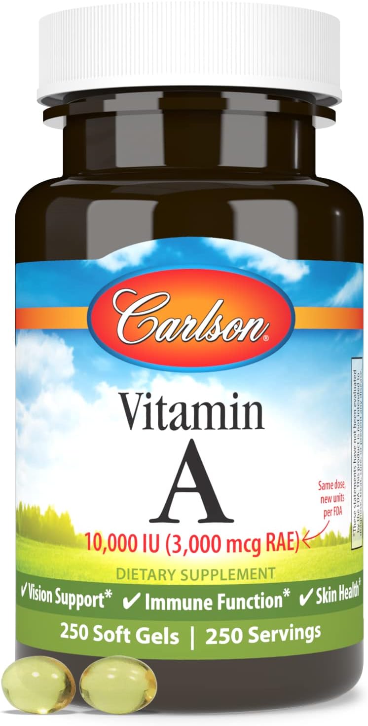 Carlson Vitamin A Softgels - 10000 IU (3000 mcg RAE) for Vision Health - 250 Count