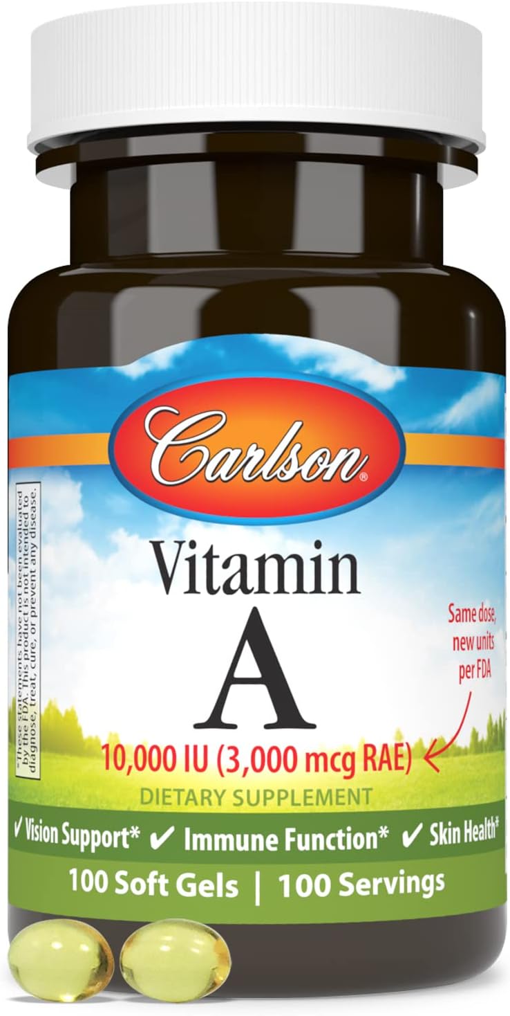 Carlson Vitamin A Softgels - 10000 IU (3000 mcg RAE) for Vision Health - 100 Count