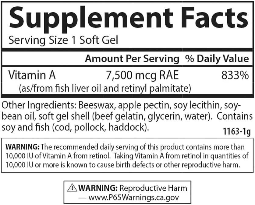 Carlson Vitamin A Softgels with Pectin for Vision and Skin Health - 25,000 IU - 300 Count