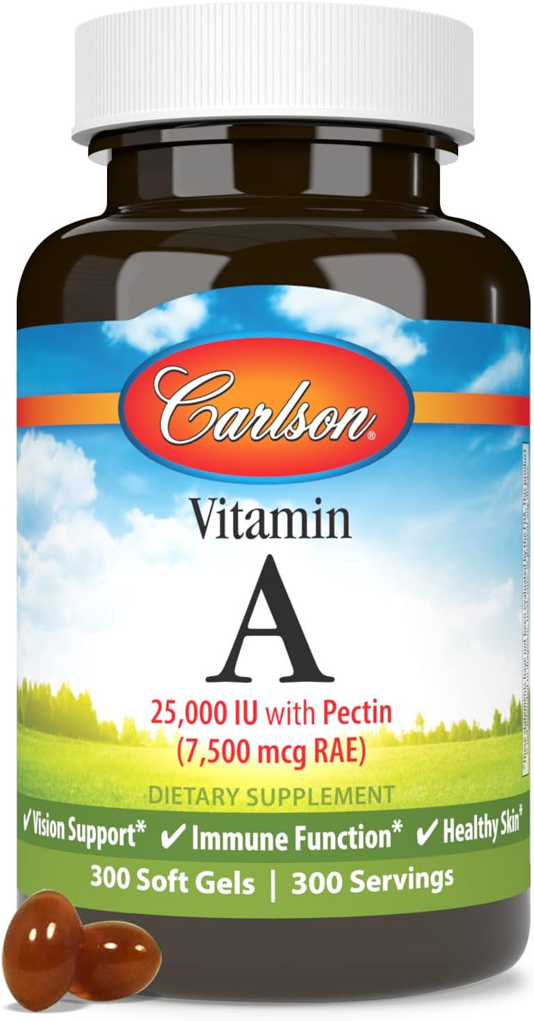 Carlson Vitamin A Softgels with Pectin for Vision and Skin Health - 25,000 IU - 300 Count
