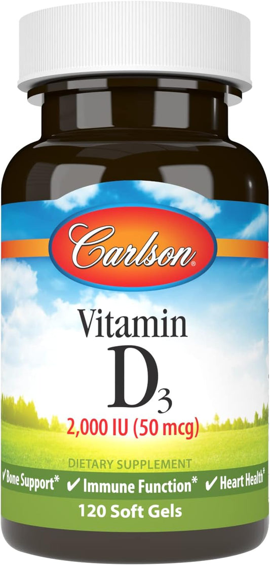 Carlson Vitamin D3 Soft Gels - 2000 IU (50 mcg) for Immune Support, Bone & Muscle Health - 120 Softgels