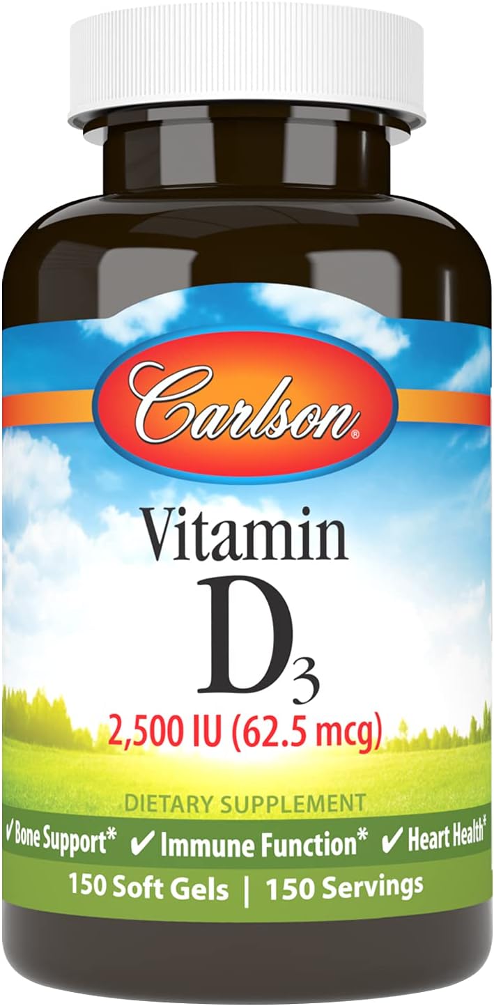 Carlson Vitamin D3 Soft Gels - 2500 IU (62.5 mcg) for Immune, Bone, and Muscle Health - 150 Softgels