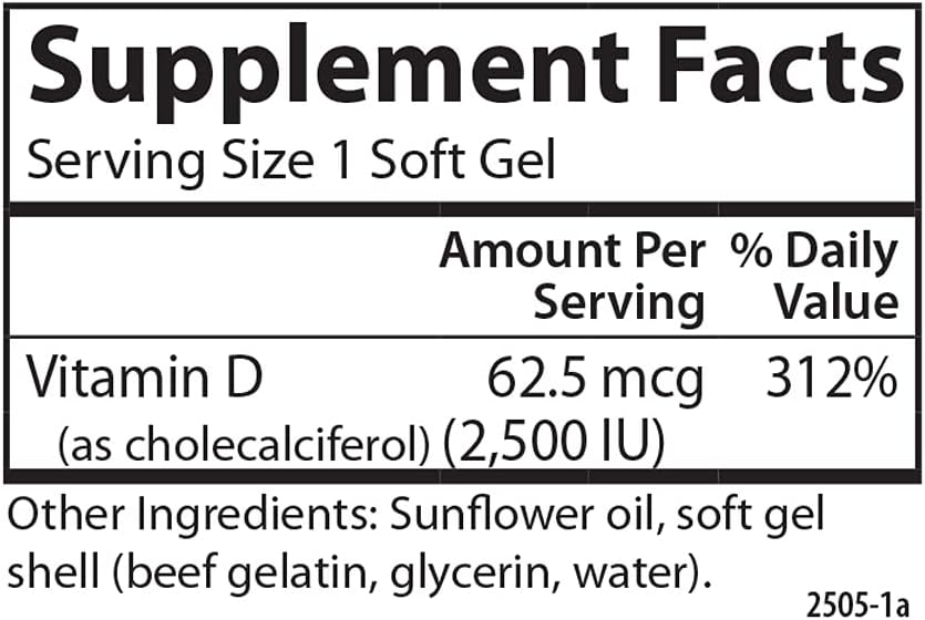 Carlson Vitamin D3 Soft Gels - 2500 IU (62.5 mcg) for Immune, Bone, and Muscle Health - 150 Softgels