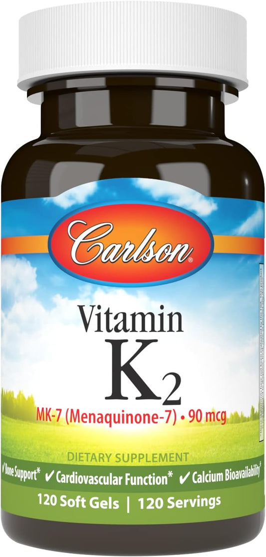 Carlson Vitamin K2 MK-7 90 mcg Softgels for Bone Support and Calcium Bioavailability