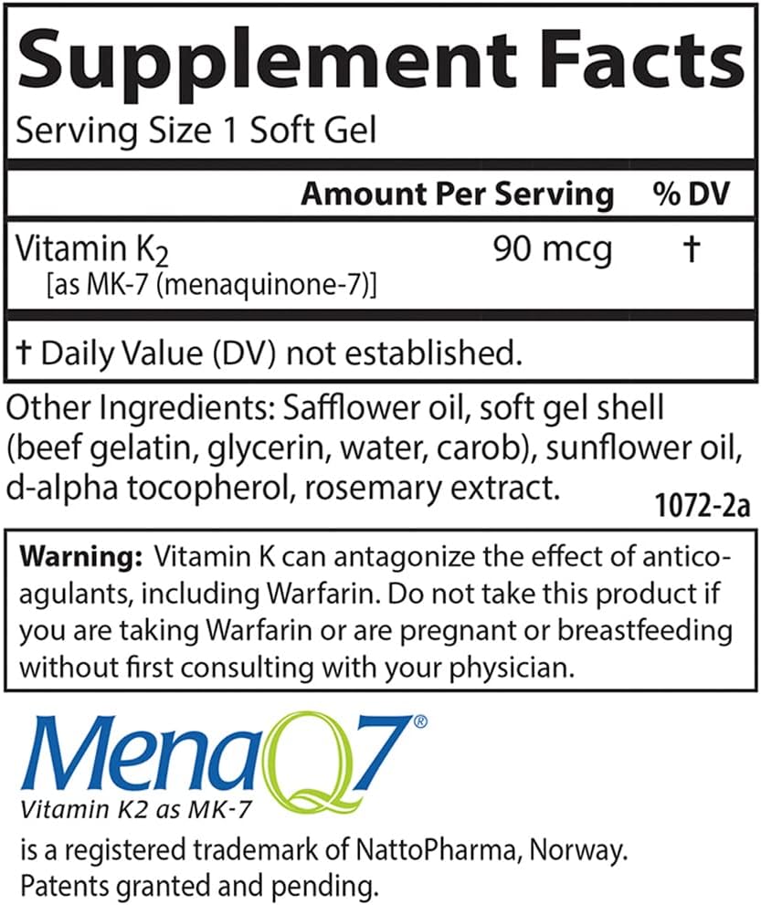 Carlson Vitamin K2 MK-7 90 mcg Softgels for Bone Support and Calcium Bioavailability