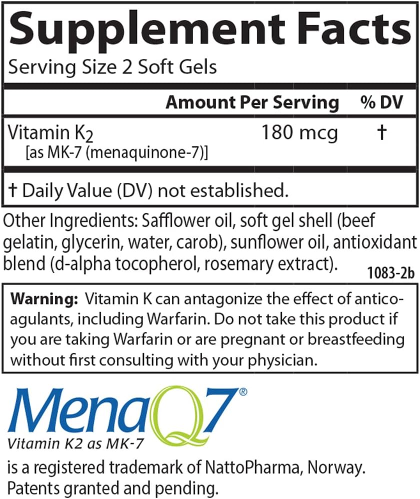 Carlson Vitamin K2 MK-7 Softgels - 180 mcg Bone Support and Calcium Bioavailability
