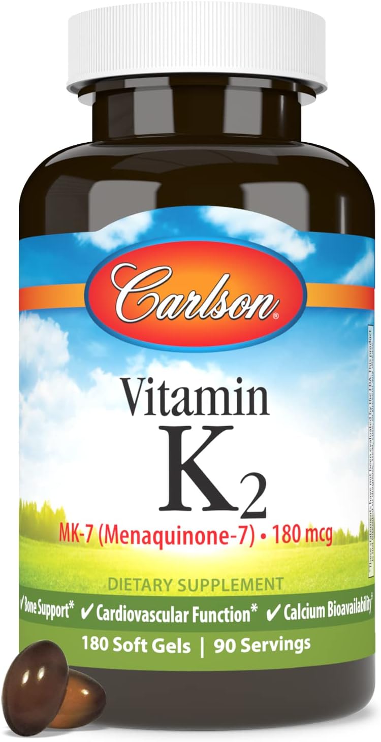 Carlson Vitamin K2 MK-7 Softgels - 180 mcg Bone Support and Calcium Bioavailability