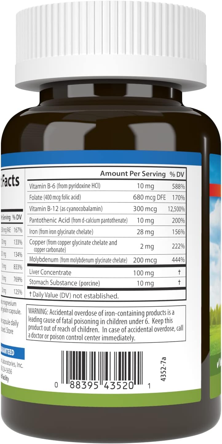 Carlson Women's Iron Restore Capsules - 28mg Iron + B Vitamins for Menstrual Support & Women's Health - 180 Count