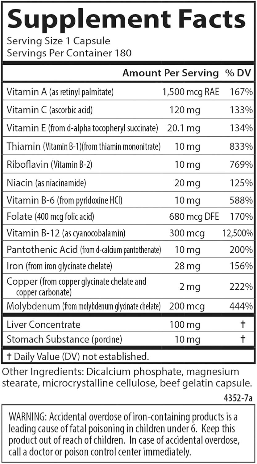 Carlson Women's Iron Restore Capsules - 28mg Iron + B Vitamins for Menstrual Support & Women's Health - 180 Count