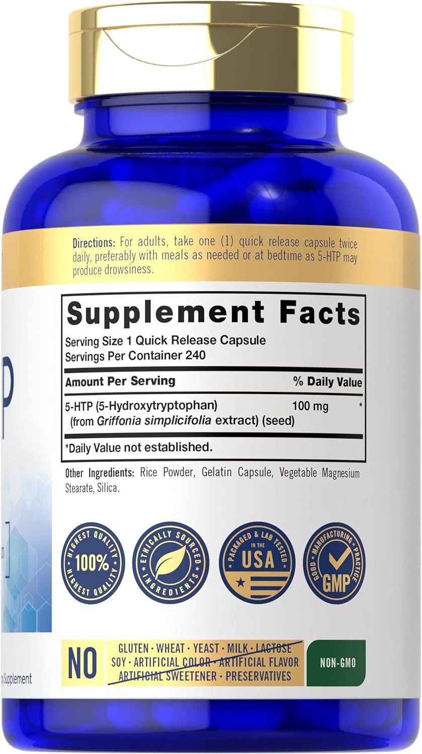 Carlyle 5-HTP 100mg 240 Capsules - Non-GMO Gluten Free 5-Hydroxytryptophan Supplement