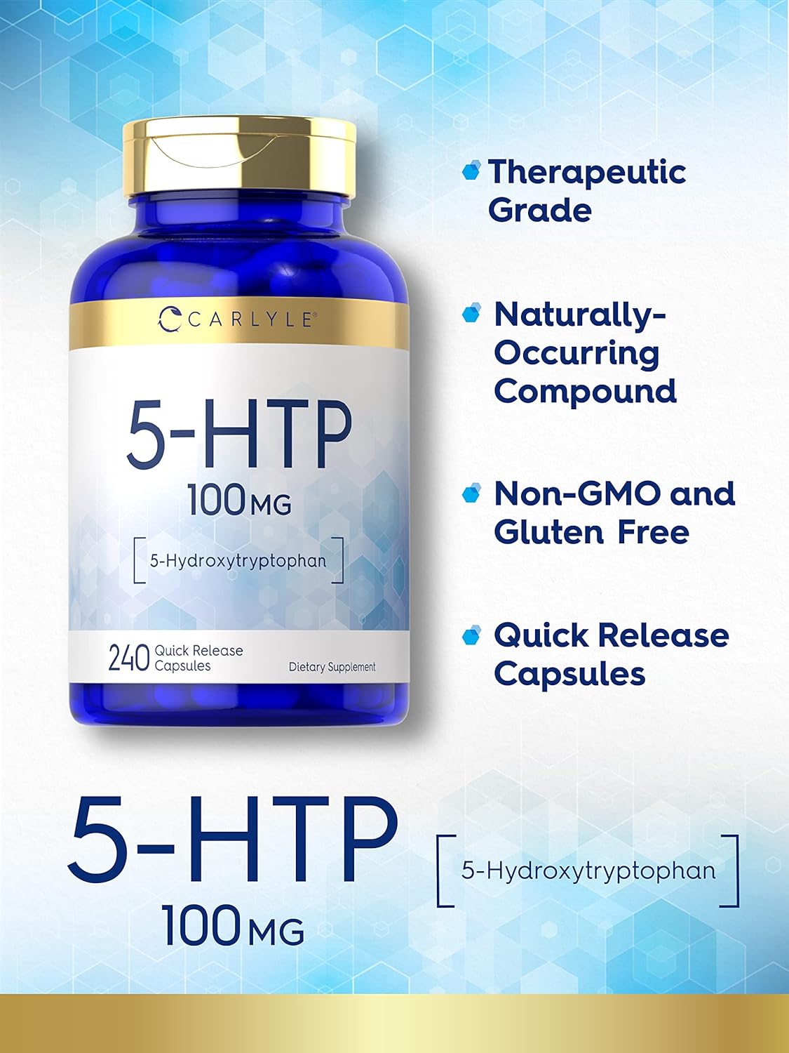 Carlyle 5-HTP 100mg 240 Capsules - Non-GMO Gluten Free 5-Hydroxytryptophan Supplement
