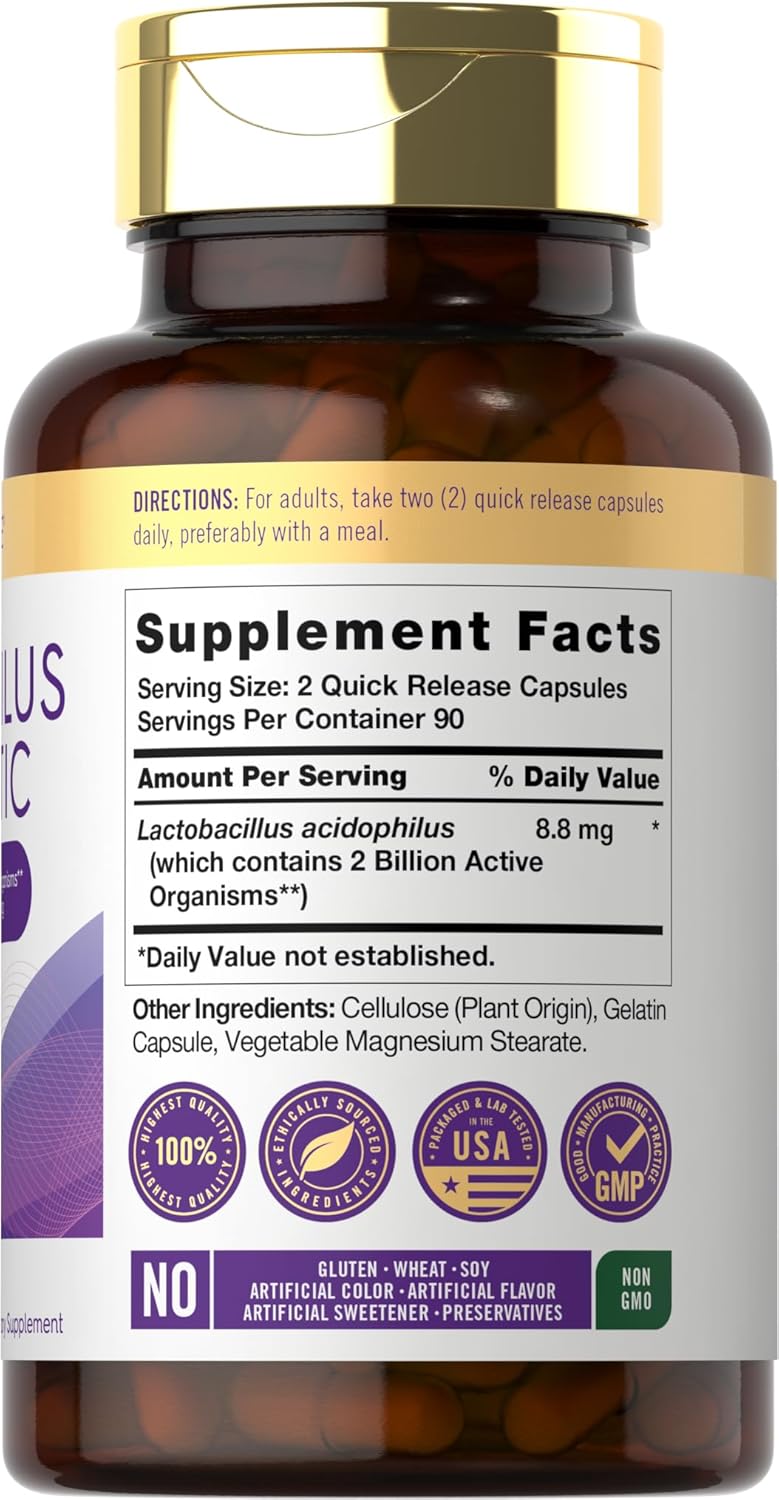 Carlyle Acidophilus Probiotic Capsules for Men and Women | 2 Billion CFU | 180 Quick Release Non-GMO Gluten Free Supplements