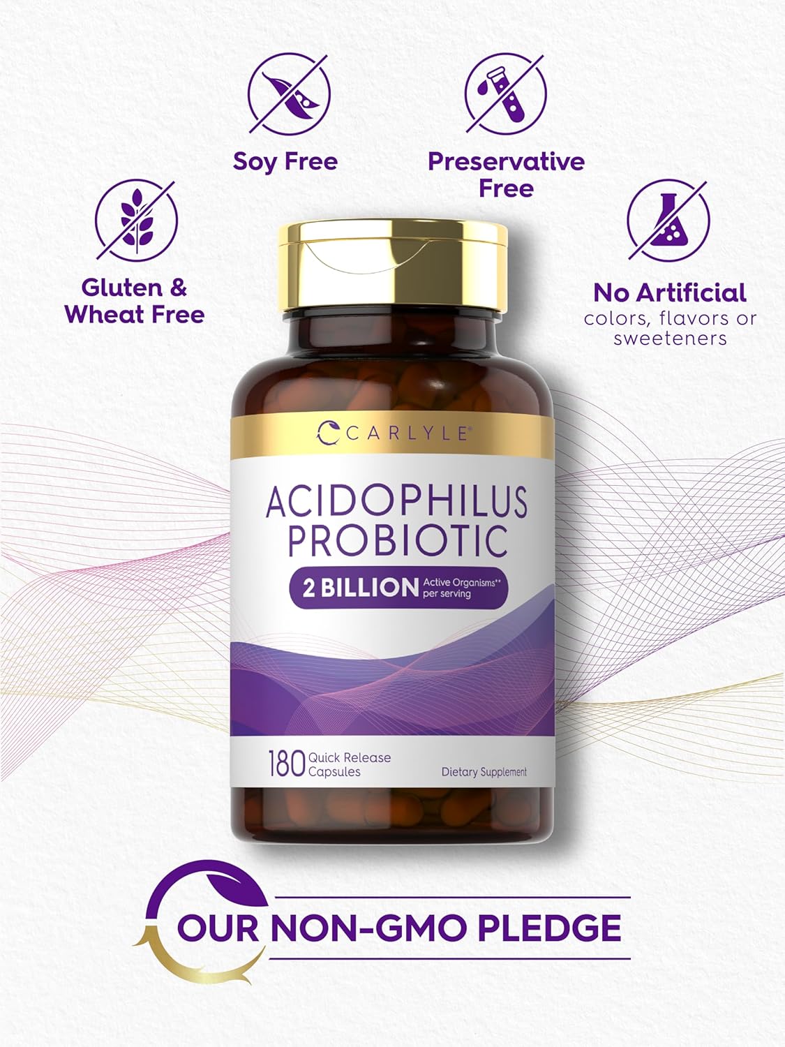 Carlyle Acidophilus Probiotic Capsules for Men and Women | 2 Billion CFU | 180 Quick Release Non-GMO Gluten Free Supplements