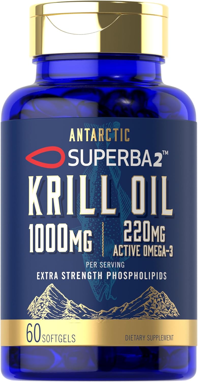 Carlyle Antarctic Krill Oil 1000mg Softgels - 60 Count Superba Supplement - Omega 3 EPA DHA Astaxanthin Phospholipids - Non-GMO & Gluten Free