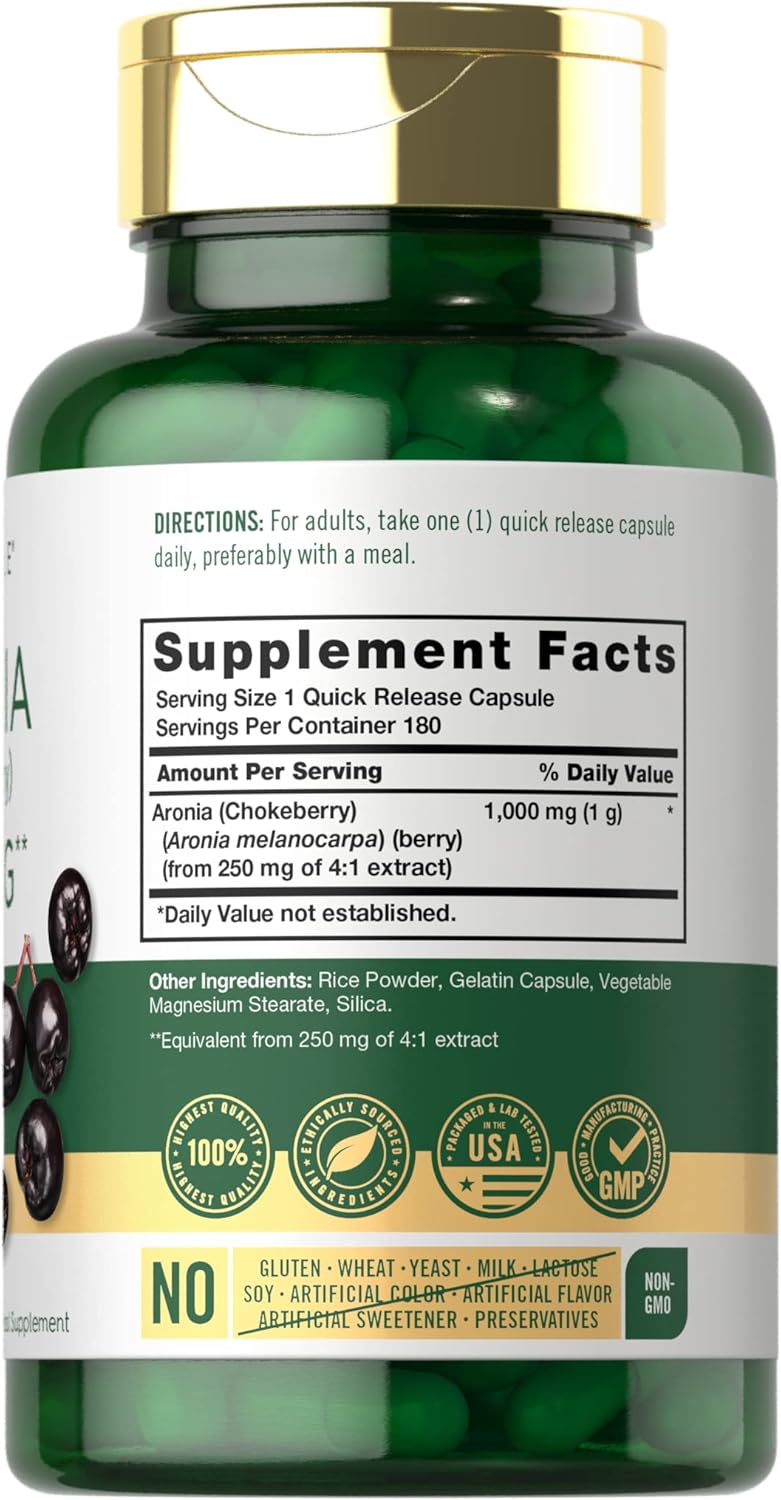 Carlyle Aronia Berry Capsules - 1000mg | 180 Count | Non-GMO & Gluten Free