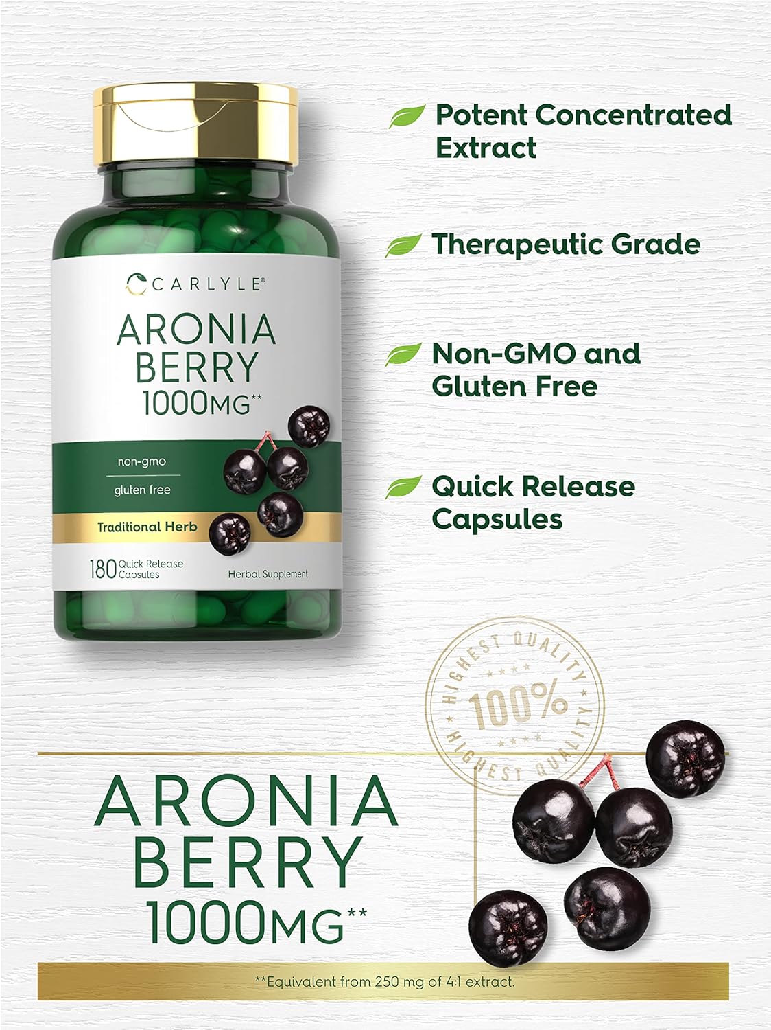 Carlyle Aronia Berry Capsules - 1000mg | 180 Count | Non-GMO & Gluten Free