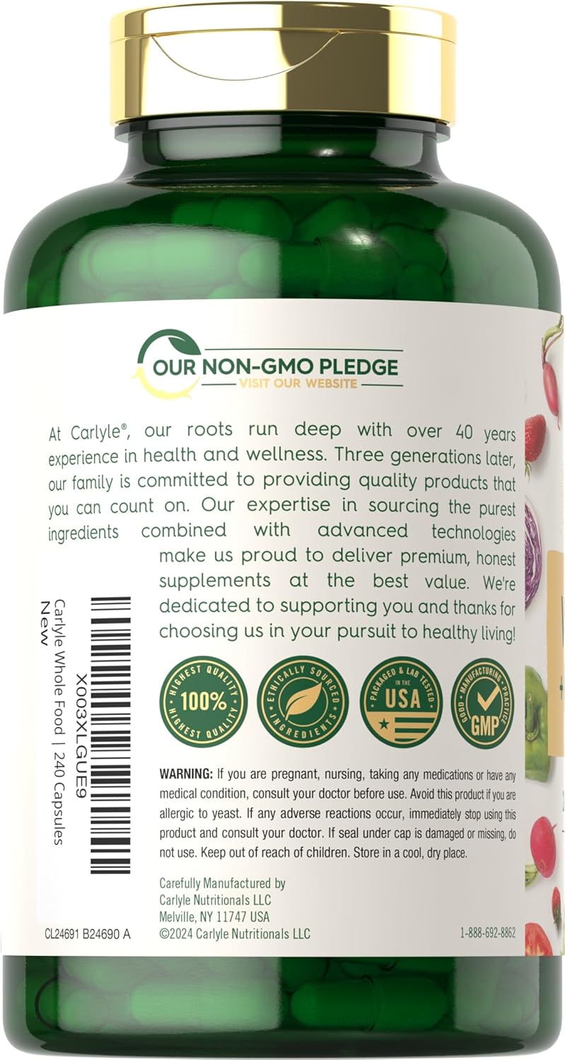 Carlyle B Complex with Whole Food Blend Formula 240 Capsules L-Methylfolate Non-GMO Vegetarian Supplement