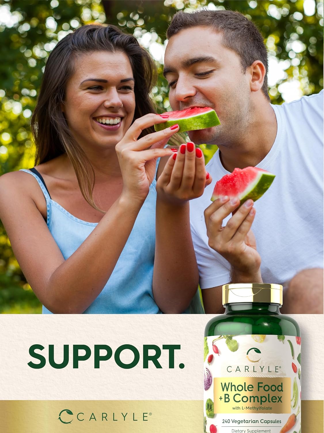 Carlyle B Complex with Whole Food Blend Formula 240 Capsules L-Methylfolate Non-GMO Vegetarian Supplement