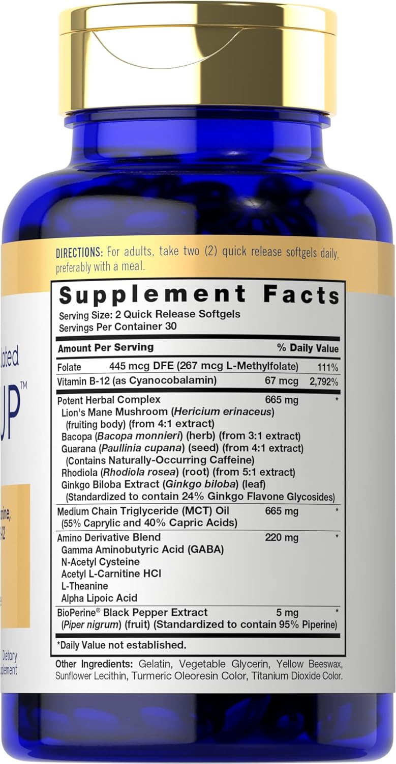 Carlyle Brain Health Supplement | 60 Softgels | Enhanced with L-Theanine, Bacopa & B-12 | Non-GMO, Gluten-Free