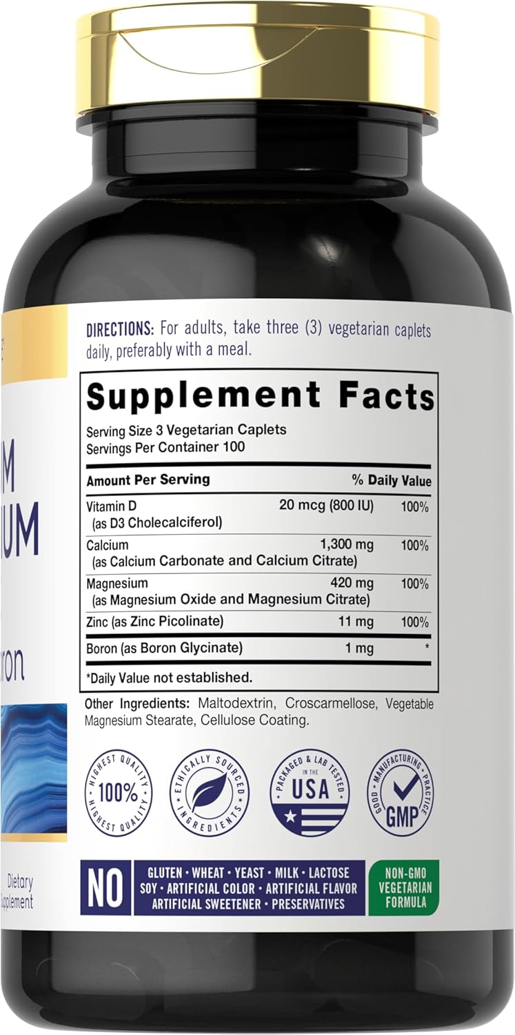 Carlyle Calcium Magnesium Zinc Vitamin D3 Supplement with Boron - 300 Caplets, Vegetarian Formula