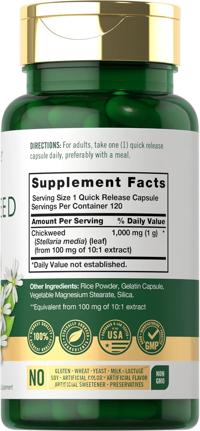 Carlyle Chickweed Herbal Supplement Capsules - 1,000mg, 120 Count - Non-GMO, Gluten Free Extract