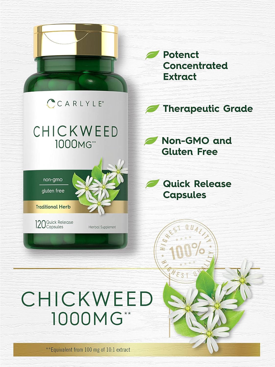 Carlyle Chickweed Herbal Supplement Capsules - 1,000mg, 120 Count - Non-GMO, Gluten Free Extract