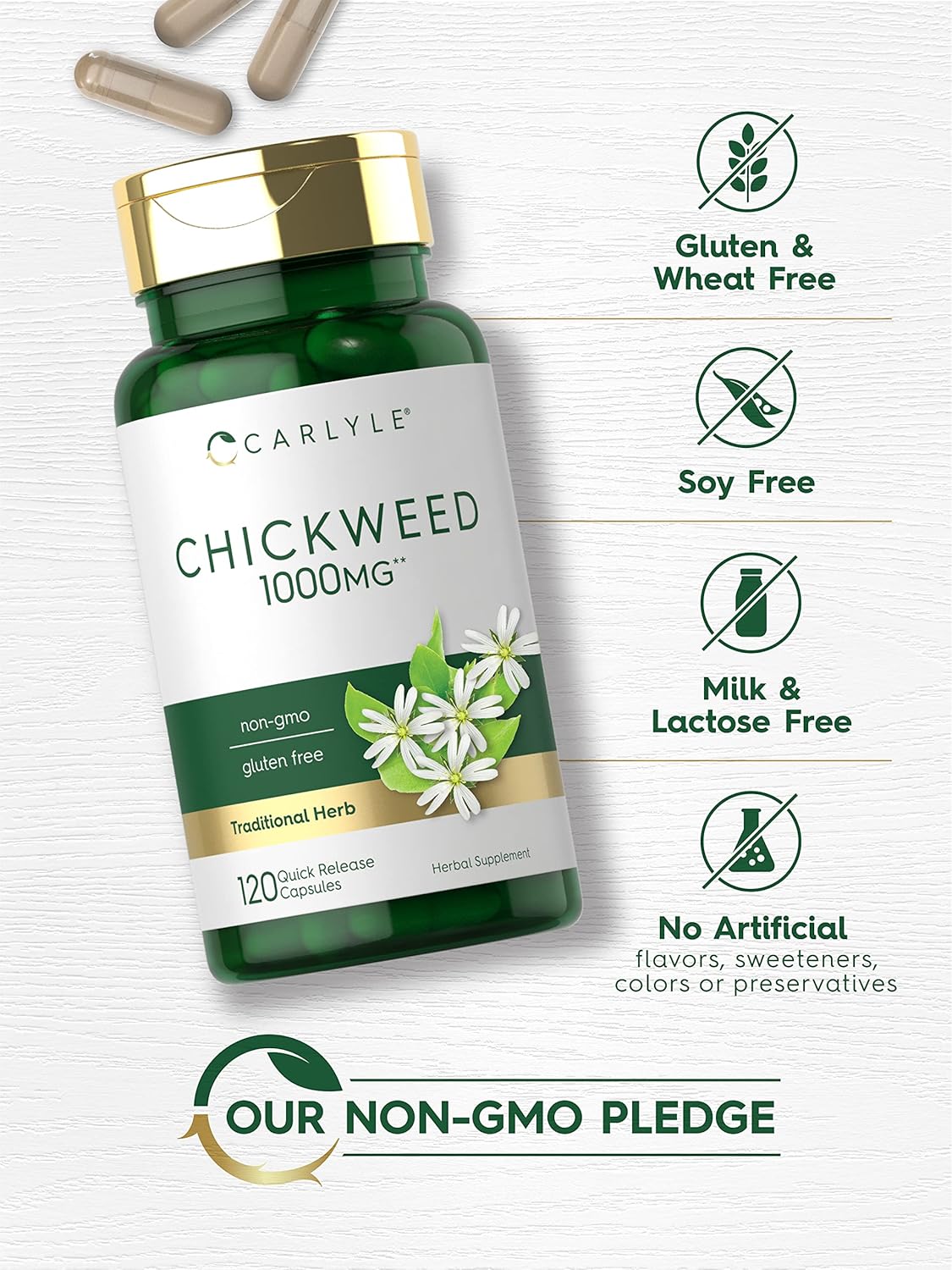 Carlyle Chickweed Herbal Supplement Capsules - 1,000mg, 120 Count - Non-GMO, Gluten Free Extract