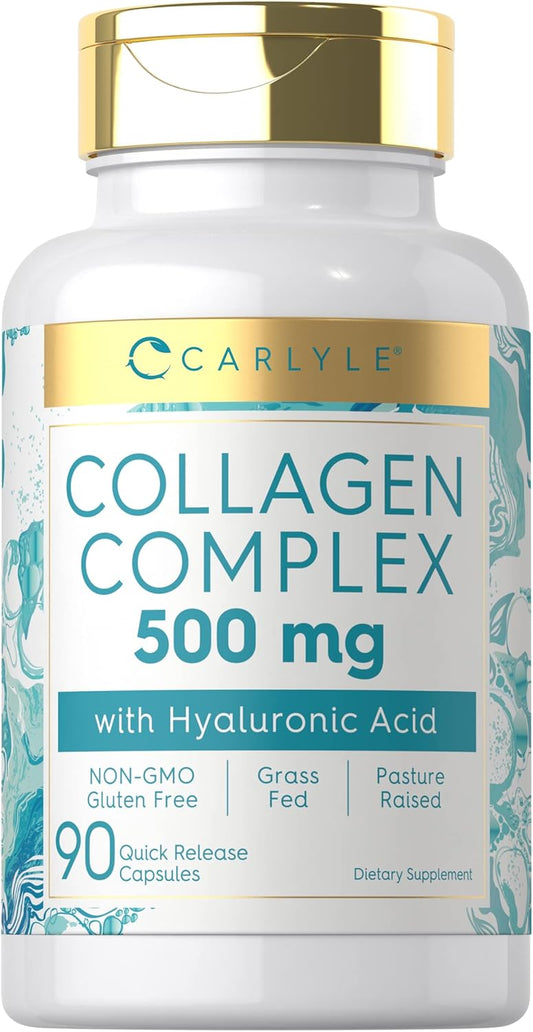 Carlyle Collagen and Hyaluronic Acid Capsules - 90 Count - Hydrolyzed Collagen Supplement - Non-GMO, Gluten Free