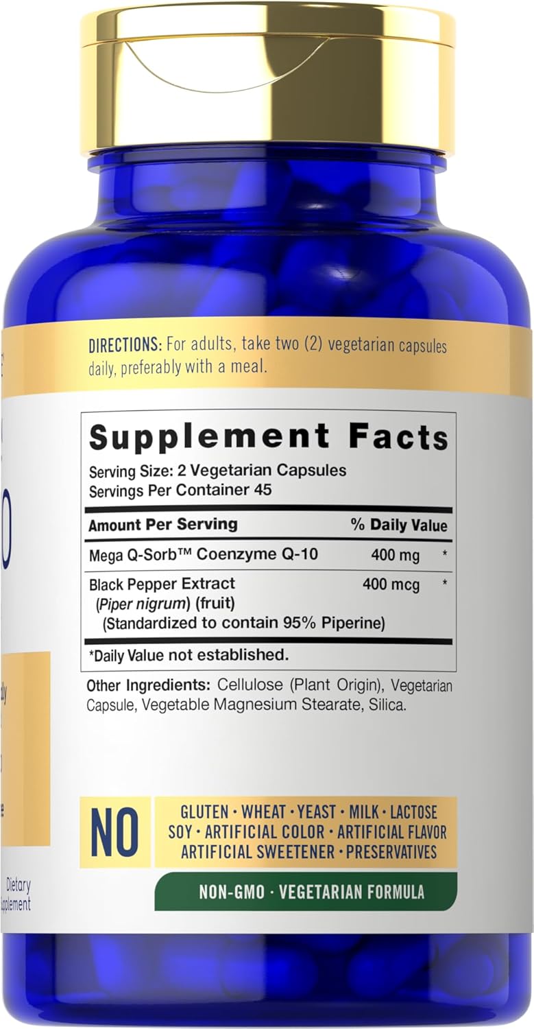 Carlyle CoQ10 400mg Capsules - 90 Count | Vegetarian, Non-GMO, Gluten-Free
