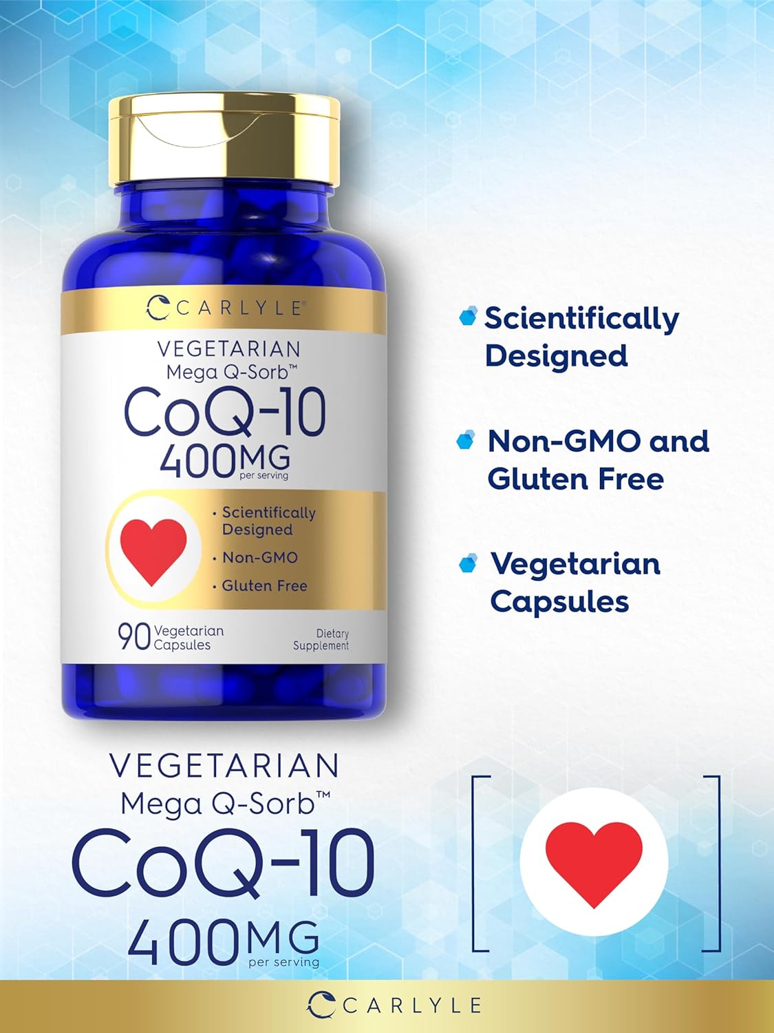 Carlyle CoQ10 400mg Capsules - 90 Count | Vegetarian, Non-GMO, Gluten-Free