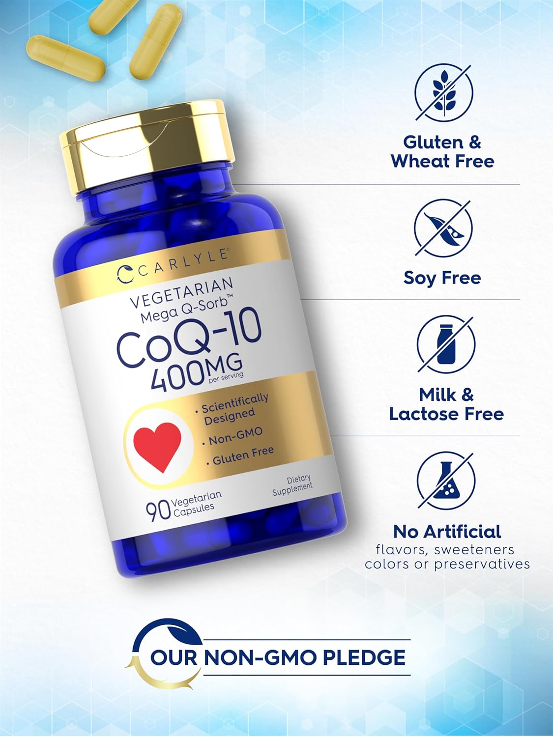 Carlyle CoQ10 400mg Capsules - 90 Count | Vegetarian, Non-GMO, Gluten-Free