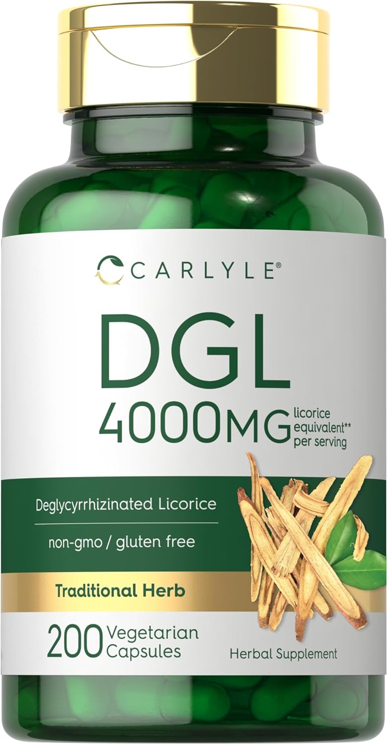 Carlyle DGL Licorice Capsules 4000mg | 200 Count | Vegetarian & Non-GMO Formula