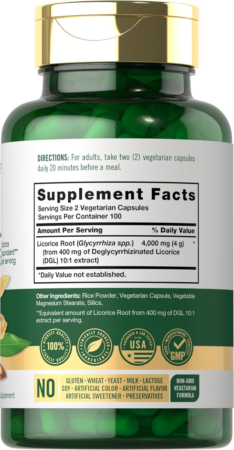 Carlyle DGL Licorice Capsules 4000mg | 200 Count | Vegetarian & Non-GMO Formula