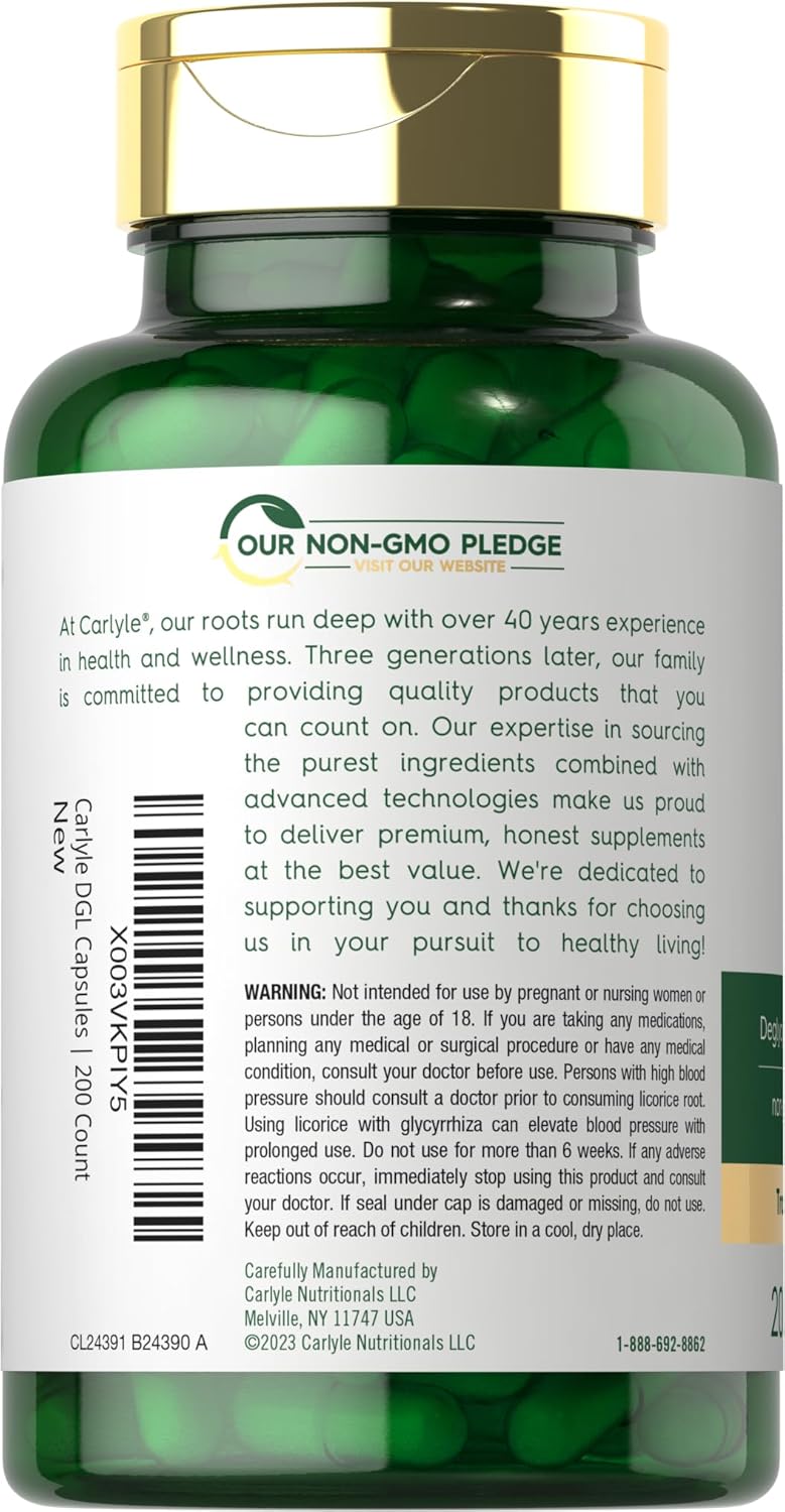 Carlyle DGL Licorice Capsules 4000mg | 200 Count | Vegetarian & Non-GMO Formula
