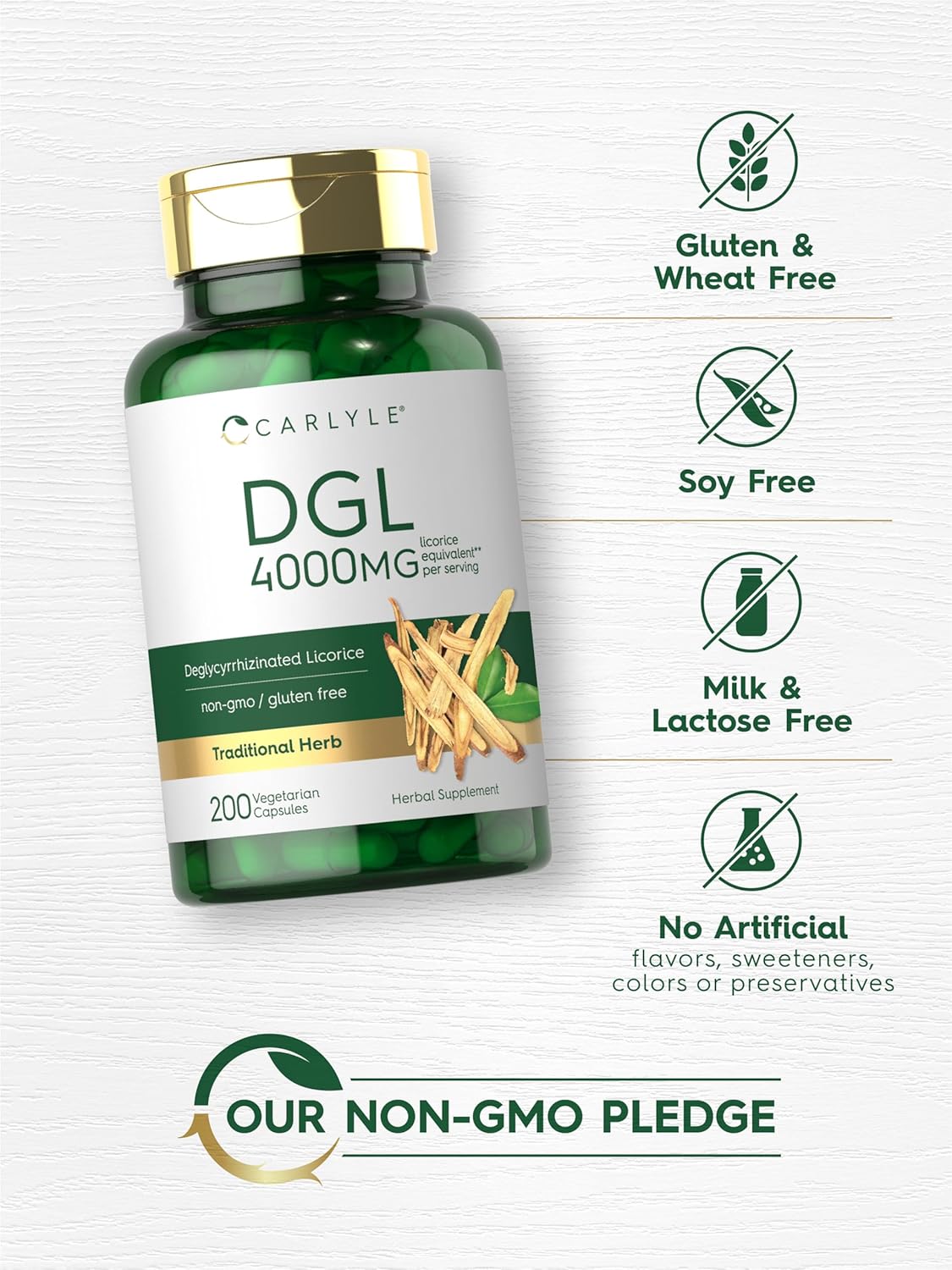 Carlyle DGL Licorice Capsules 4000mg | 200 Count | Vegetarian & Non-GMO Formula