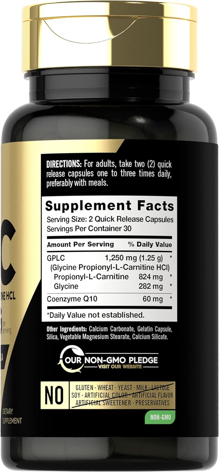 Carlyle GPLC Glycine Propionyl-L-Carnitine HCL 1250mg Supplement for Athletes - 60 Capsules - Non-GMO, Gluten Free Formula