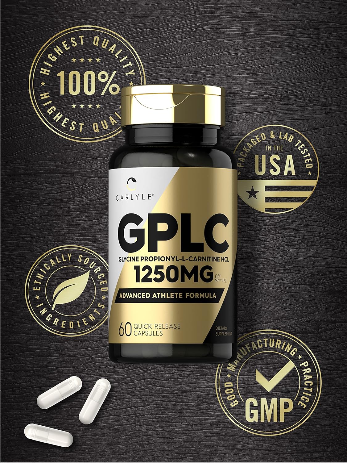 Carlyle GPLC Glycine Propionyl-L-Carnitine HCL 1250mg Supplement for Athletes - 60 Capsules - Non-GMO, Gluten Free Formula