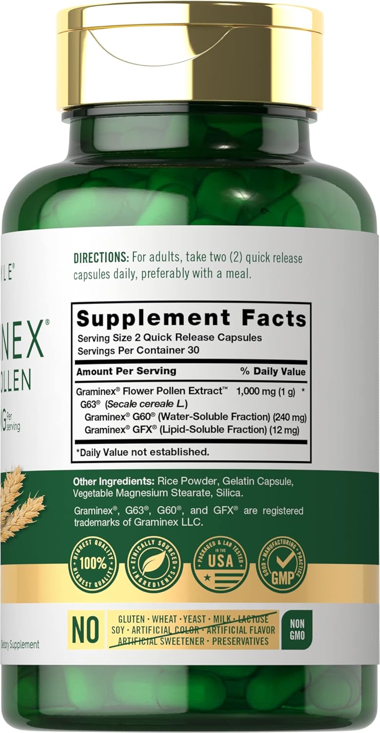 Carlyle Graminex Flower Pollen Extract Capsules - 1000mg, 60 Count - Non-GMO & Gluten-Free