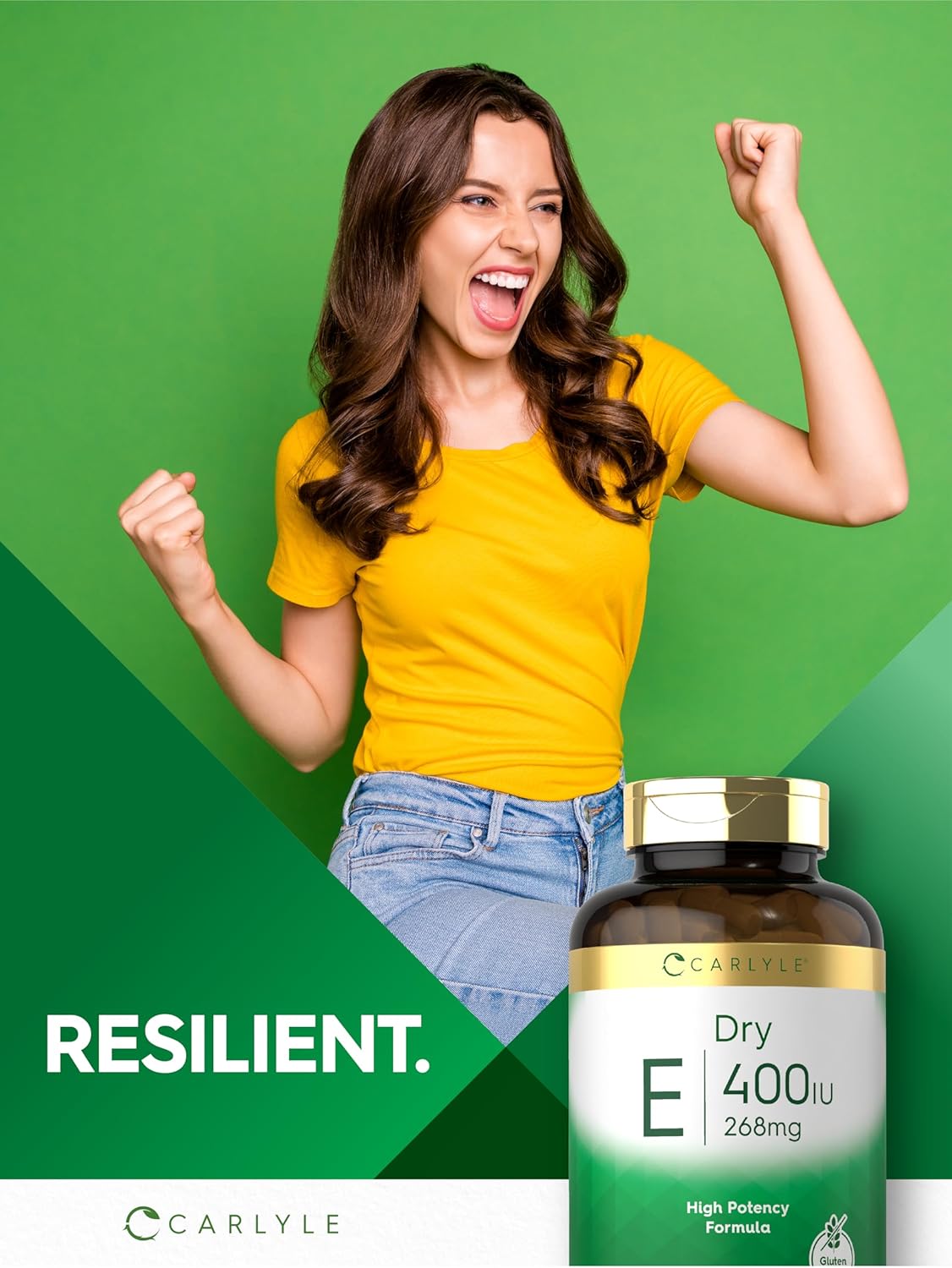 Carlyle High Potency Dry Vitamin E Capsules - 400 IU (268mg) - Non-GMO & Gluten Free - 120 Count