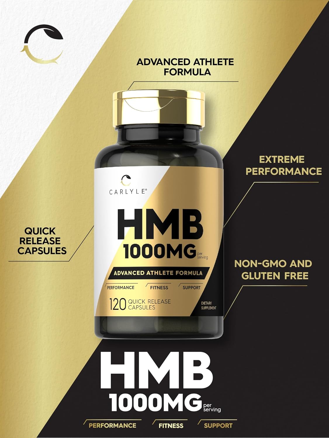 Carlyle HMB Supplement 1000mg 120 Capsules for Men & Women Non-GMO Gluten Free Athlete Formula
