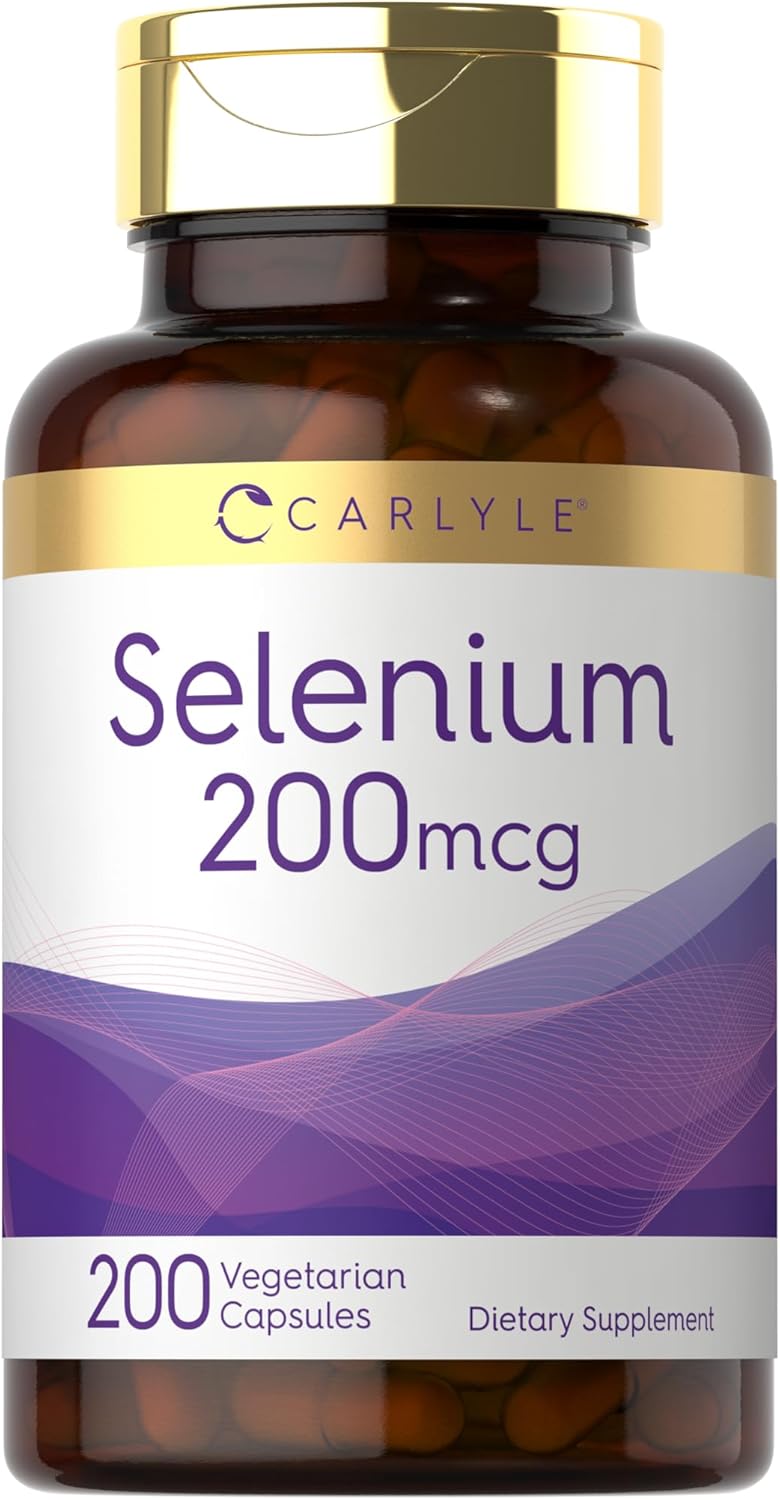 Carlyle L-Selenomethionine Supplement | 200mcg | 200 Capsules | Vegetarian, Non-GMO, Gluten Free | Yeast Free Selenium Formula